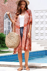 Printed Tassel Trim Open Front Cardigan king-general-store-5710.myshopify.com