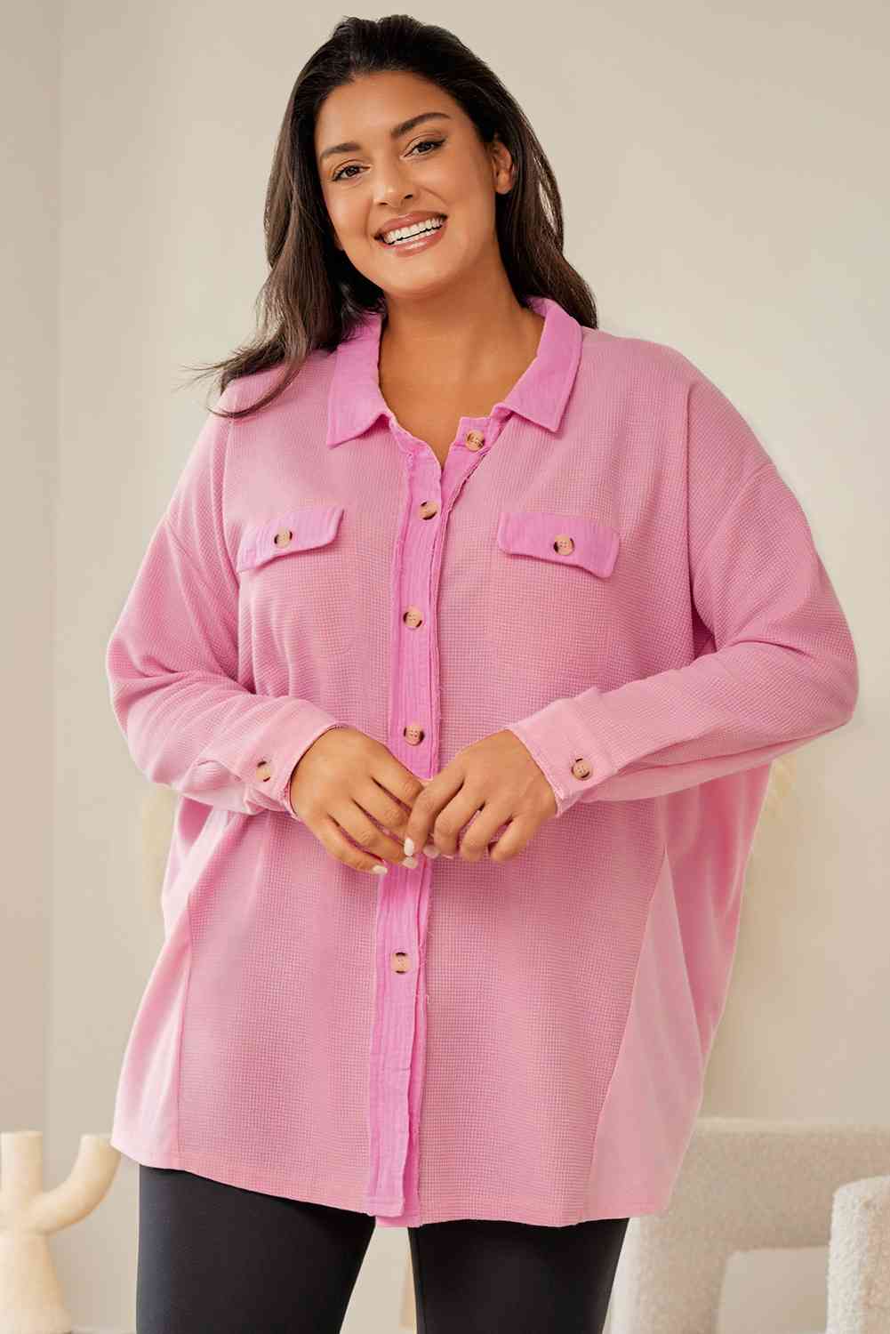 Plus Size Dropped Shoulder Collared Shirt king-general-store-5710.myshopify.com