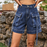 High Waist Denim Cargo Shorts king-general-store-5710.myshopify.com