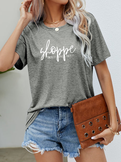 Slogan Graphic Round Neck Short Sleeve Tee king-general-store-5710.myshopify.com