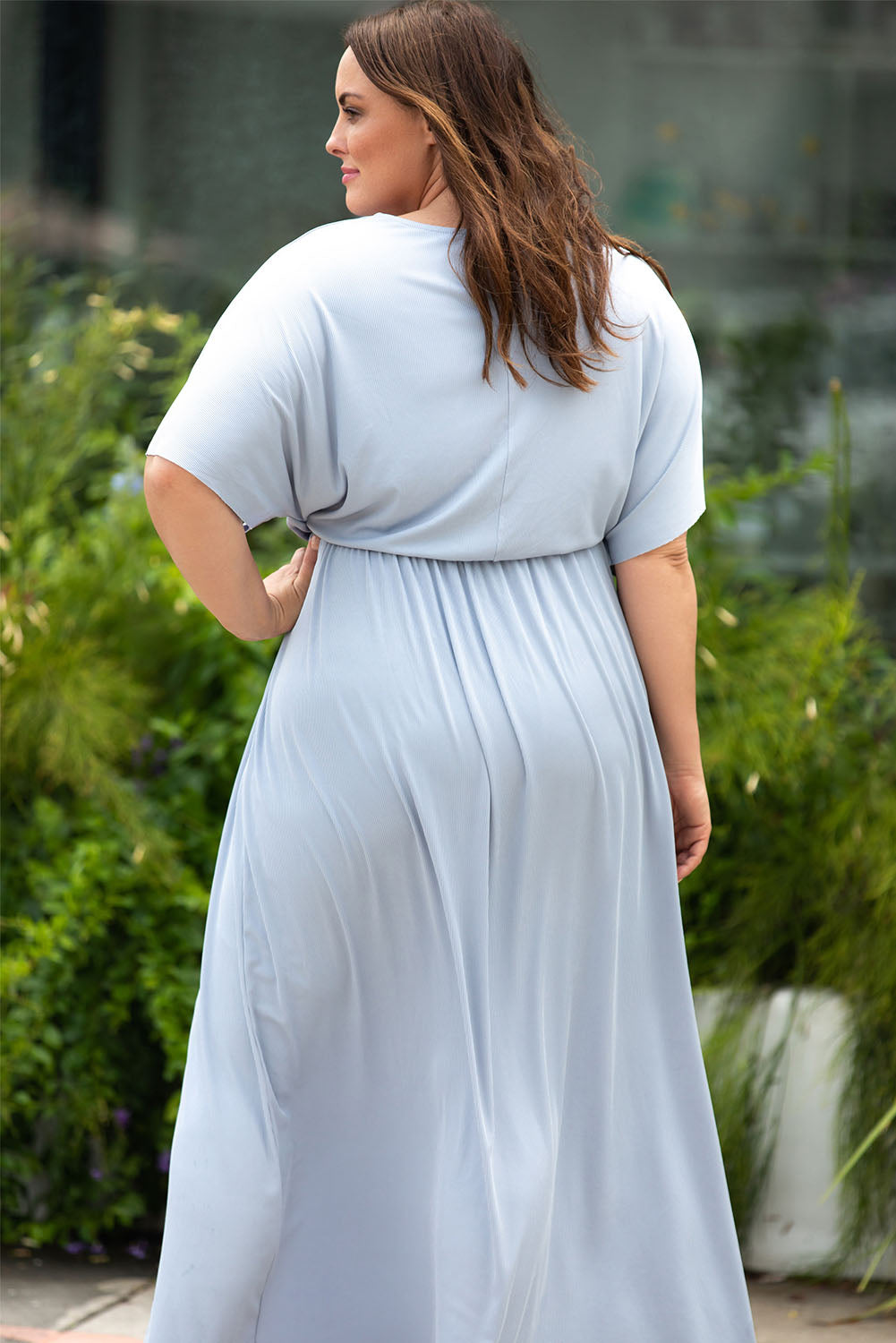 Plus Size Round Neck Split Flutter Sleeve Maxi Dress king-general-store-5710.myshopify.com
