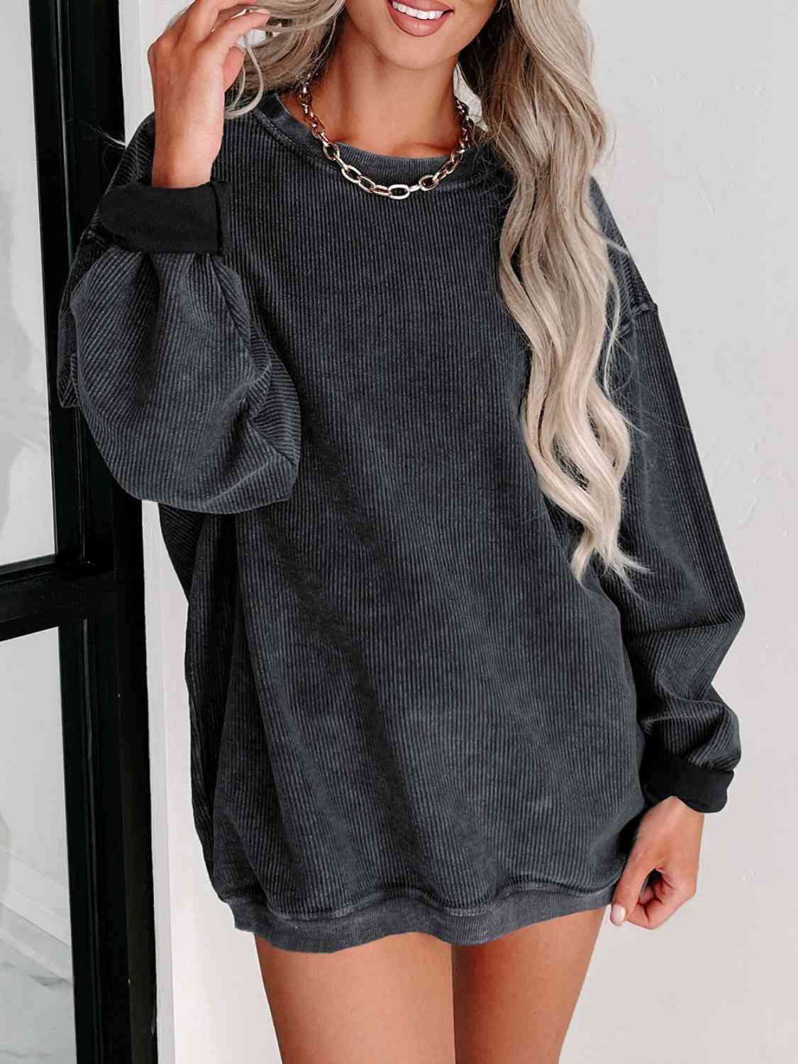 Round Neck Dropped Shoulder Sweatshirt king-general-store-5710.myshopify.com