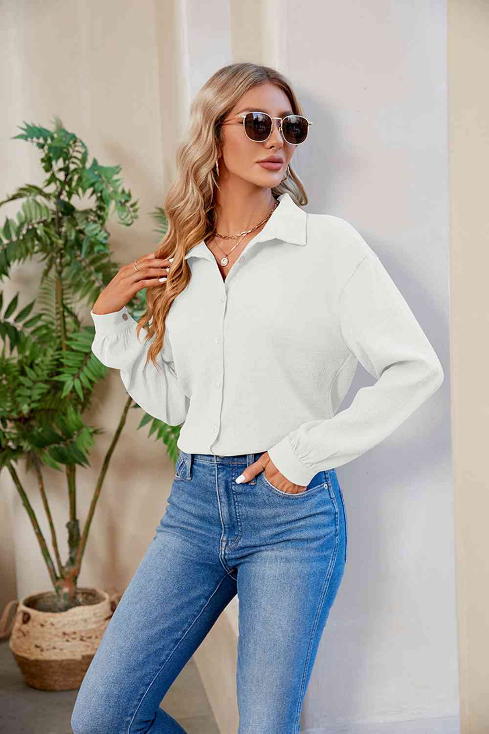 Collared Neck Buttoned Long Sleeve Shirt king-general-store-5710.myshopify.com