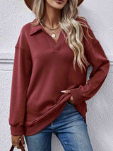 Collared Neck Dropped Shoulder Sweatshirt king-general-store-5710.myshopify.com