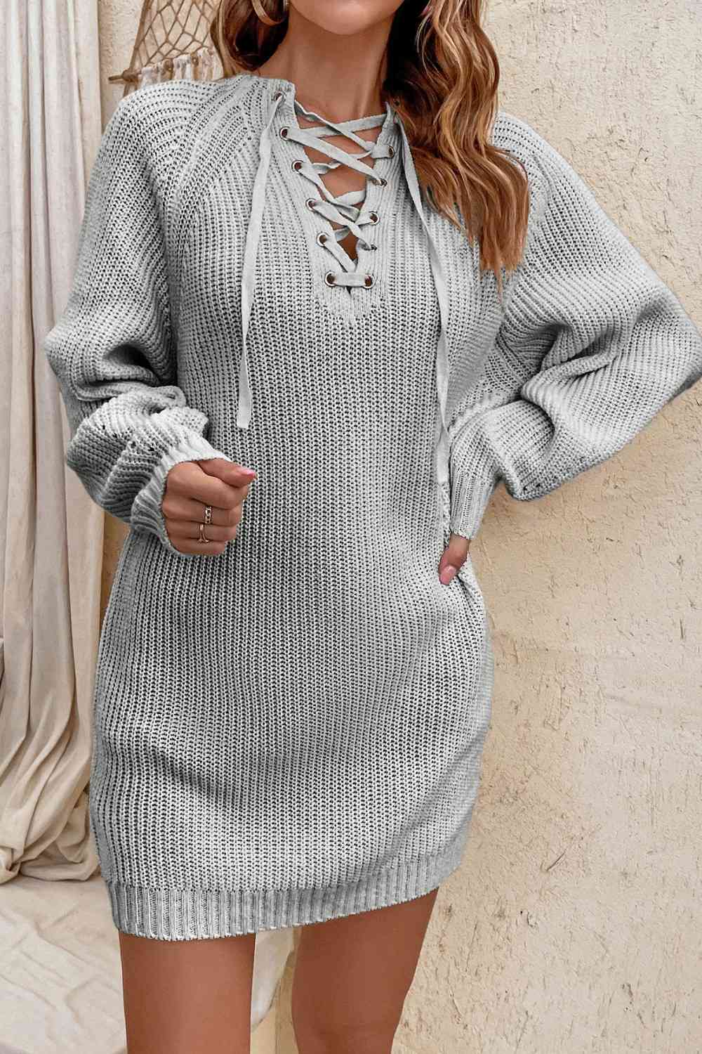 Lace-Up Mini Sweater Dress king-general-store-5710.myshopify.com