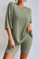 Round Neck Ribbed Top and Shorts Lounge Set king-general-store-5710.myshopify.com