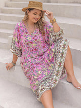 Plus Size Floral V-Neck Balloon Sleeve Midi Dress king-general-store-5710.myshopify.com