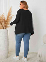 Plus Size Contrast Notched Neck T-Shirt king-general-store-5710.myshopify.com