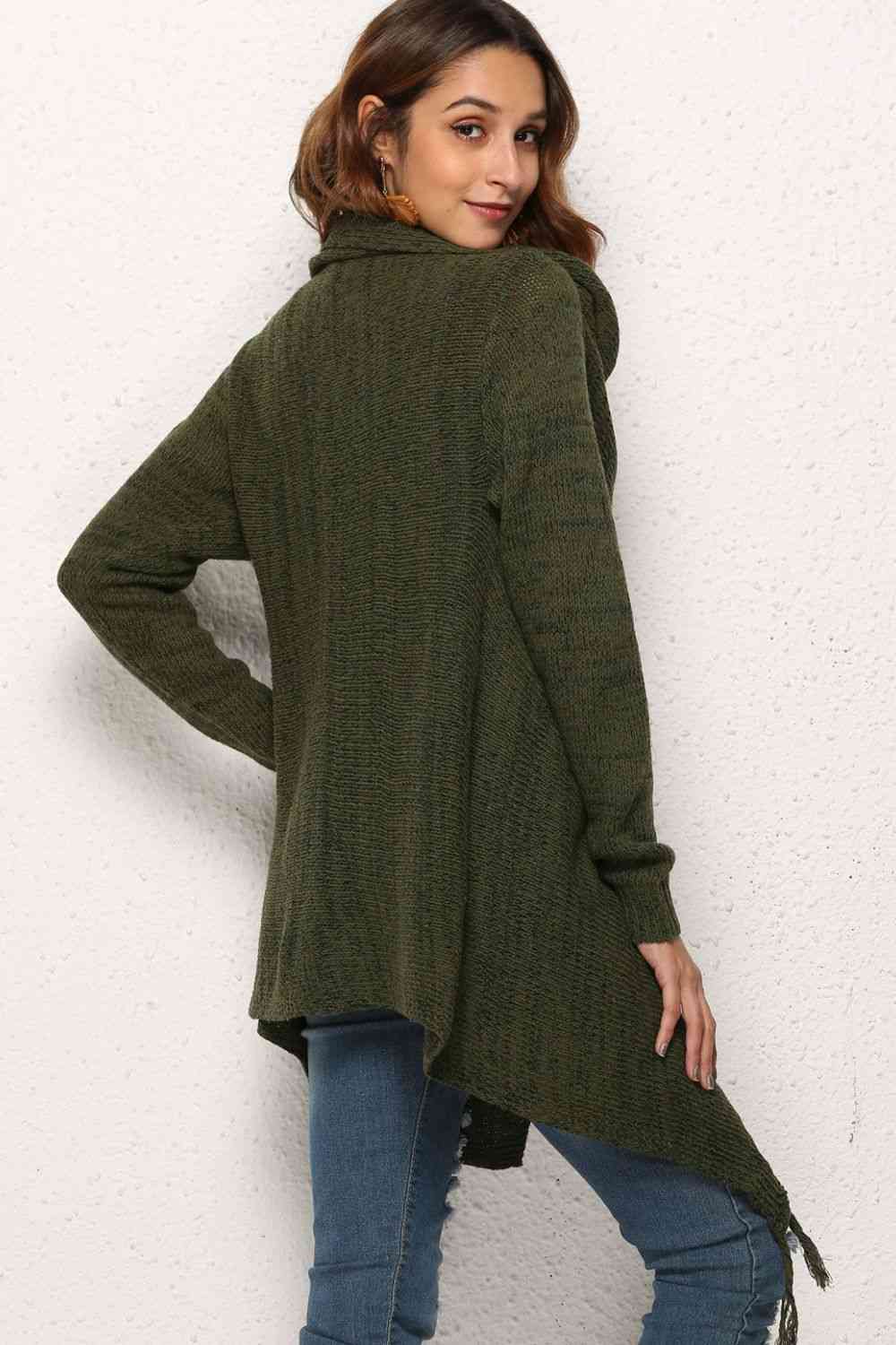 One-Button Tassel Tie Asymmetrical Hem Cardigan king-general-store-5710.myshopify.com