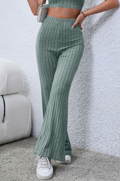 Basic Bae Full Size Ribbed High Waist Flare Pants king-general-store-5710.myshopify.com