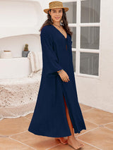 Plus Size Tie Neck Long Sleeve Slit Dress king-general-store-5710.myshopify.com