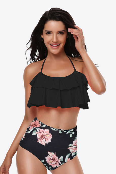 Two-Tone Ruffled Halter Neck Two-Piece Swimsuit king-general-store-5710.myshopify.com