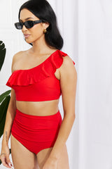 Marina West Swim Seaside Romance Ruffle One-Shoulder Bikini in Red king-general-store-5710.myshopify.com