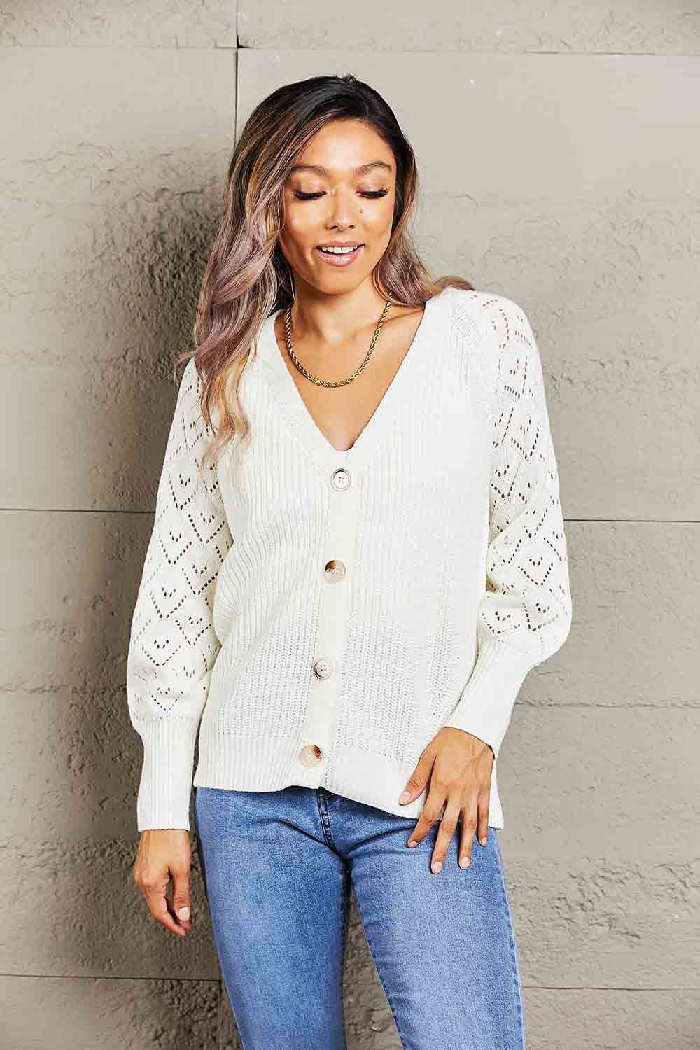 Double Take Rib-Knit Plunge Raglan Sleeve Cardigan king-general-store-5710.myshopify.com