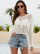 Fringe Trim Openwork Long Sleeve Cover-Up king-general-store-5710.myshopify.com