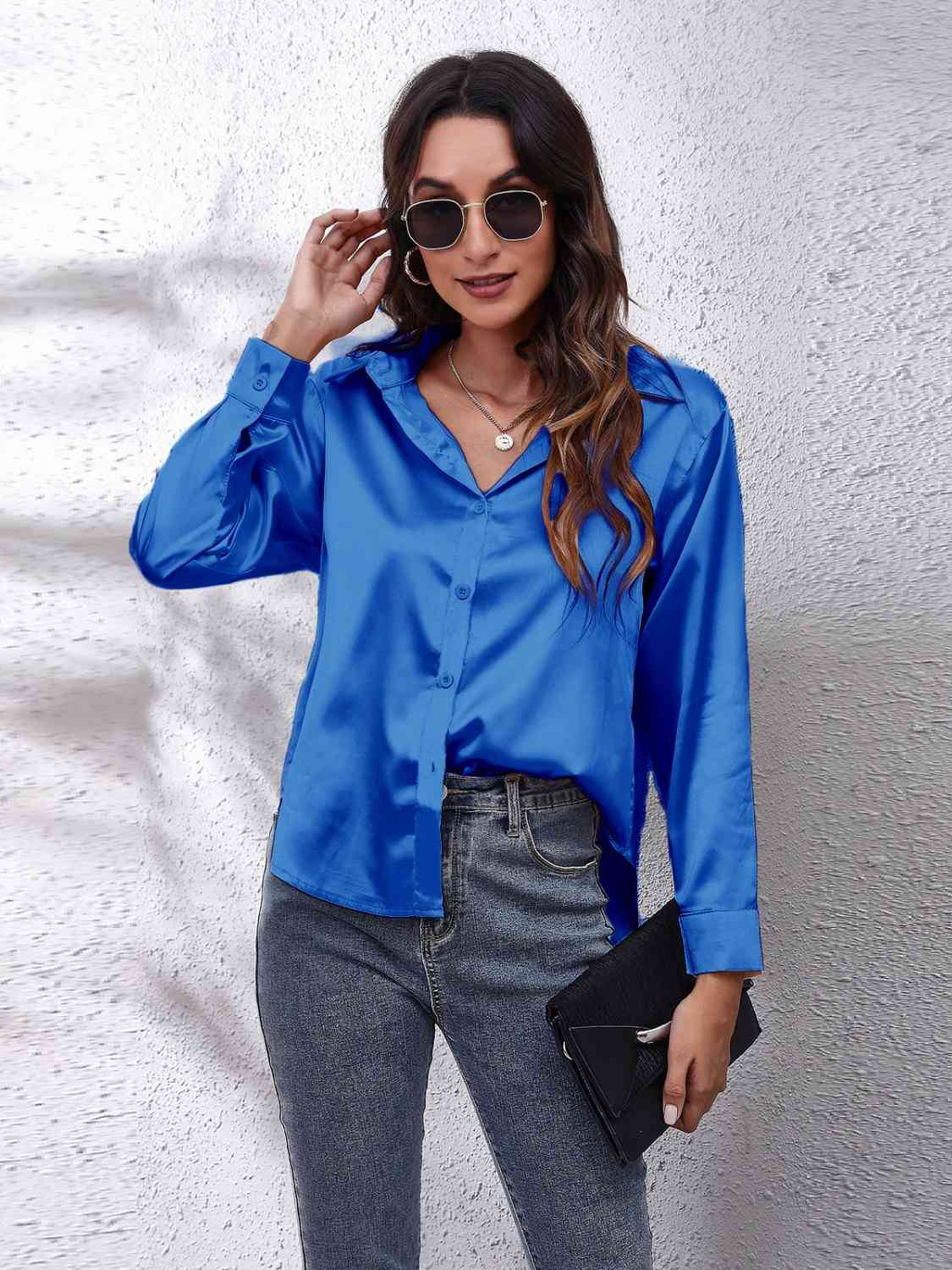 Collared Neck Buttoned Long Sleeve Shirt king-general-store-5710.myshopify.com