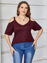 Plus Size V-Neck Cold-Shoulder Blouse king-general-store-5710.myshopify.com