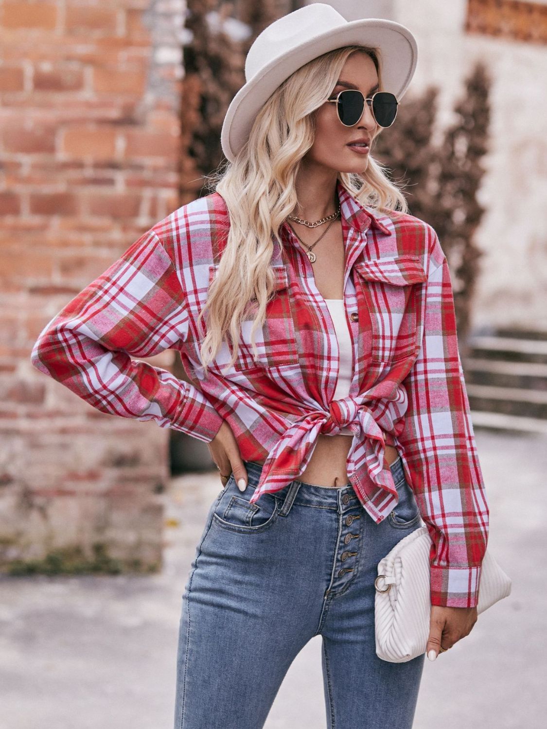 Plaid Dropped Shoulder Longline Shirt king-general-store-5710.myshopify.com