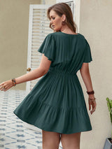 Double Take Plus Size Ruffle Hem V-Neck Short Sleeve Dress king-general-store-5710.myshopify.com