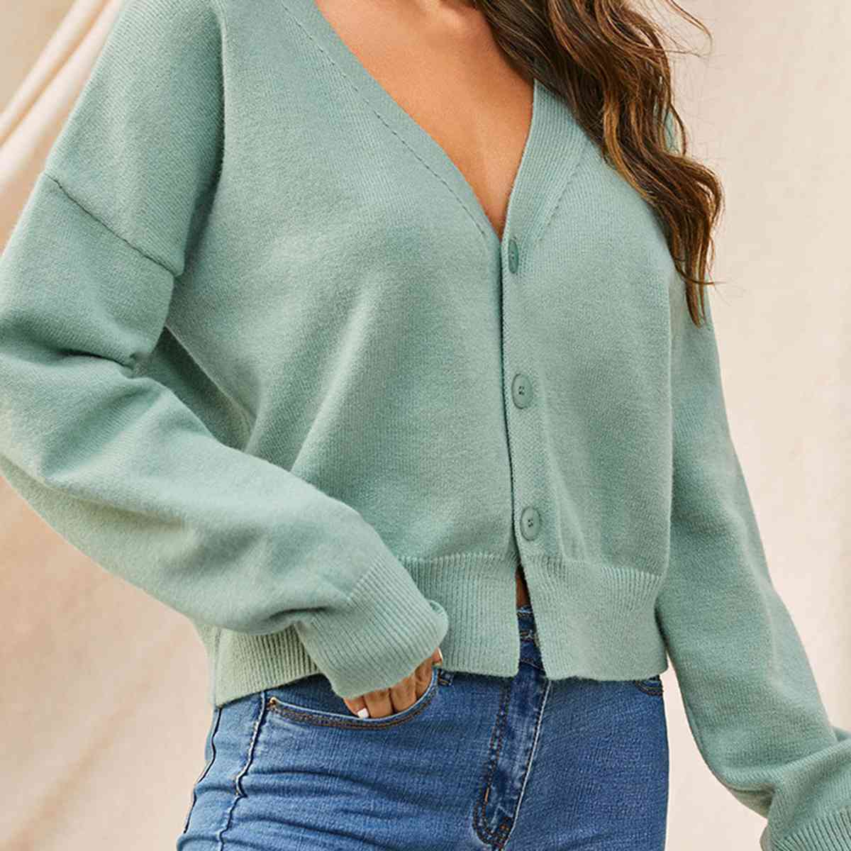 Dropped Shoulder Half Button Cardigan king-general-store-5710.myshopify.com