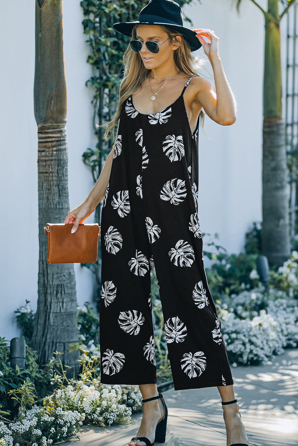 Botanical Print Spaghetti Strap Cropped Jumpsuit king-general-store-5710.myshopify.com