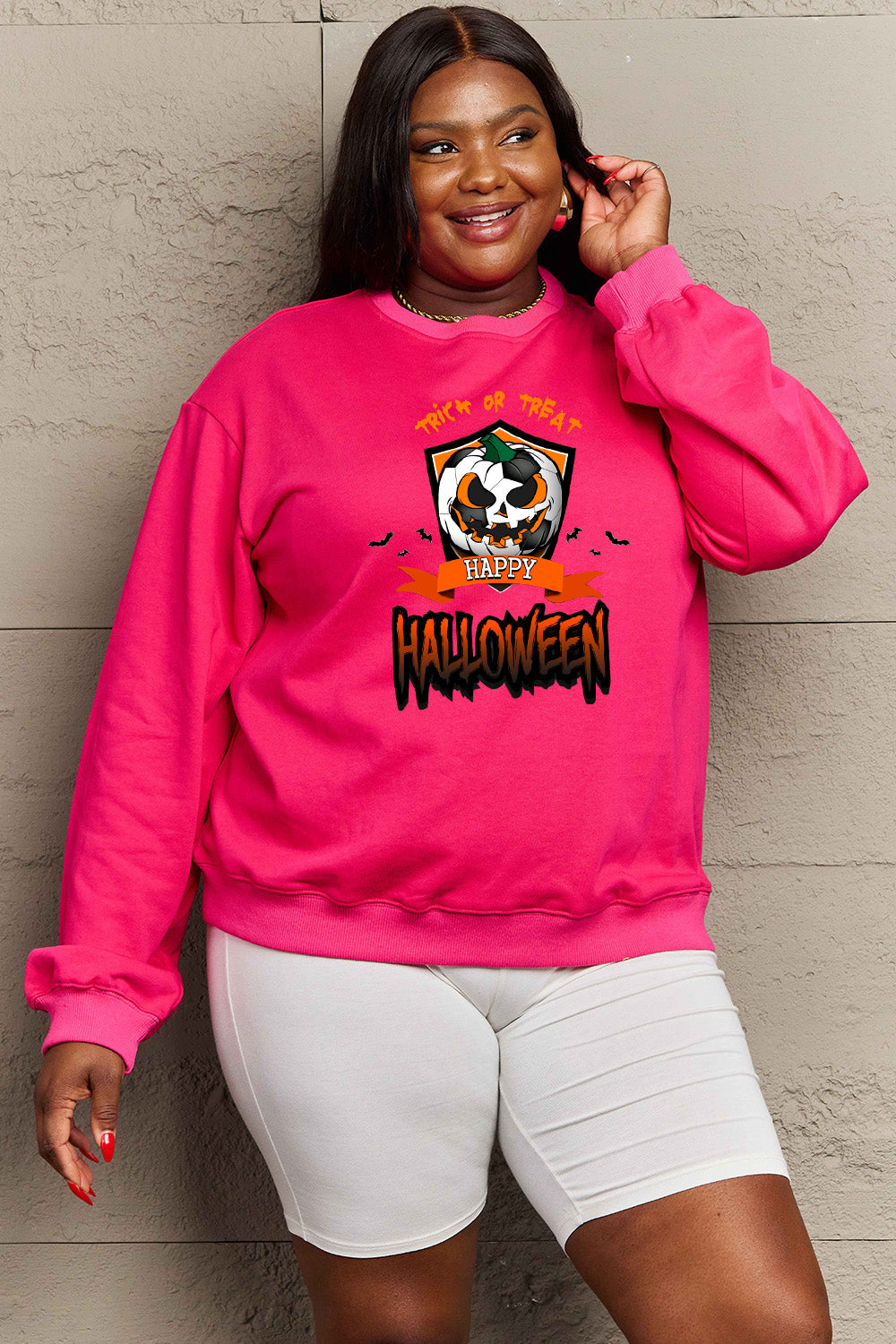 Simply Love Full Size TRICK OR TREAT HAPPY HALLOWEEN Graphic Sweatshirt king-general-store-5710.myshopify.com