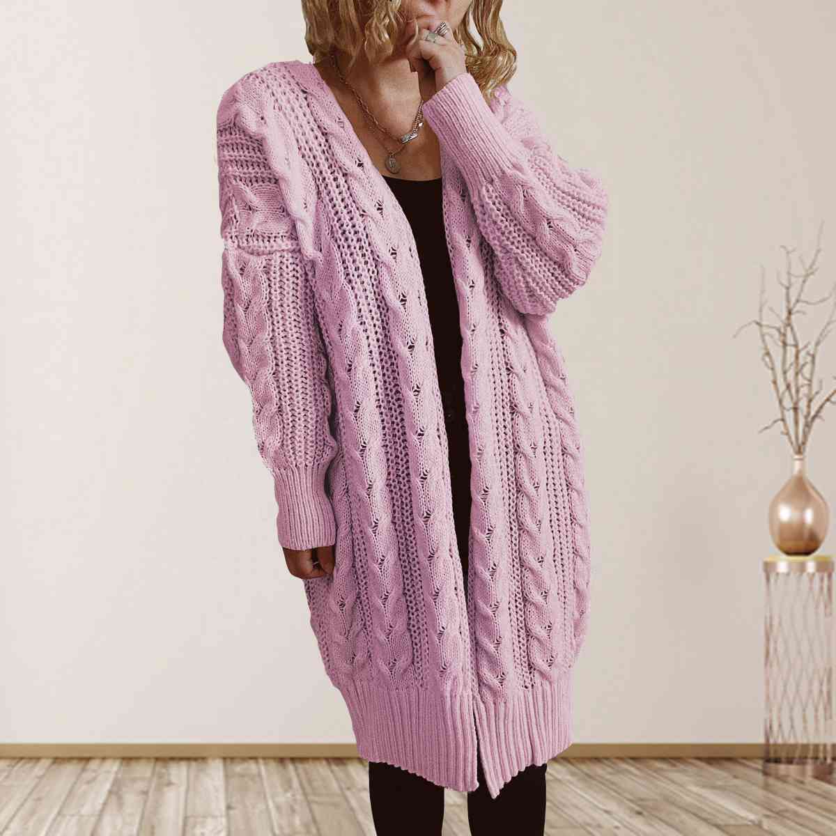 Cable-Knit Open Front Dropped Shoulder Cardigan king-general-store-5710.myshopify.com