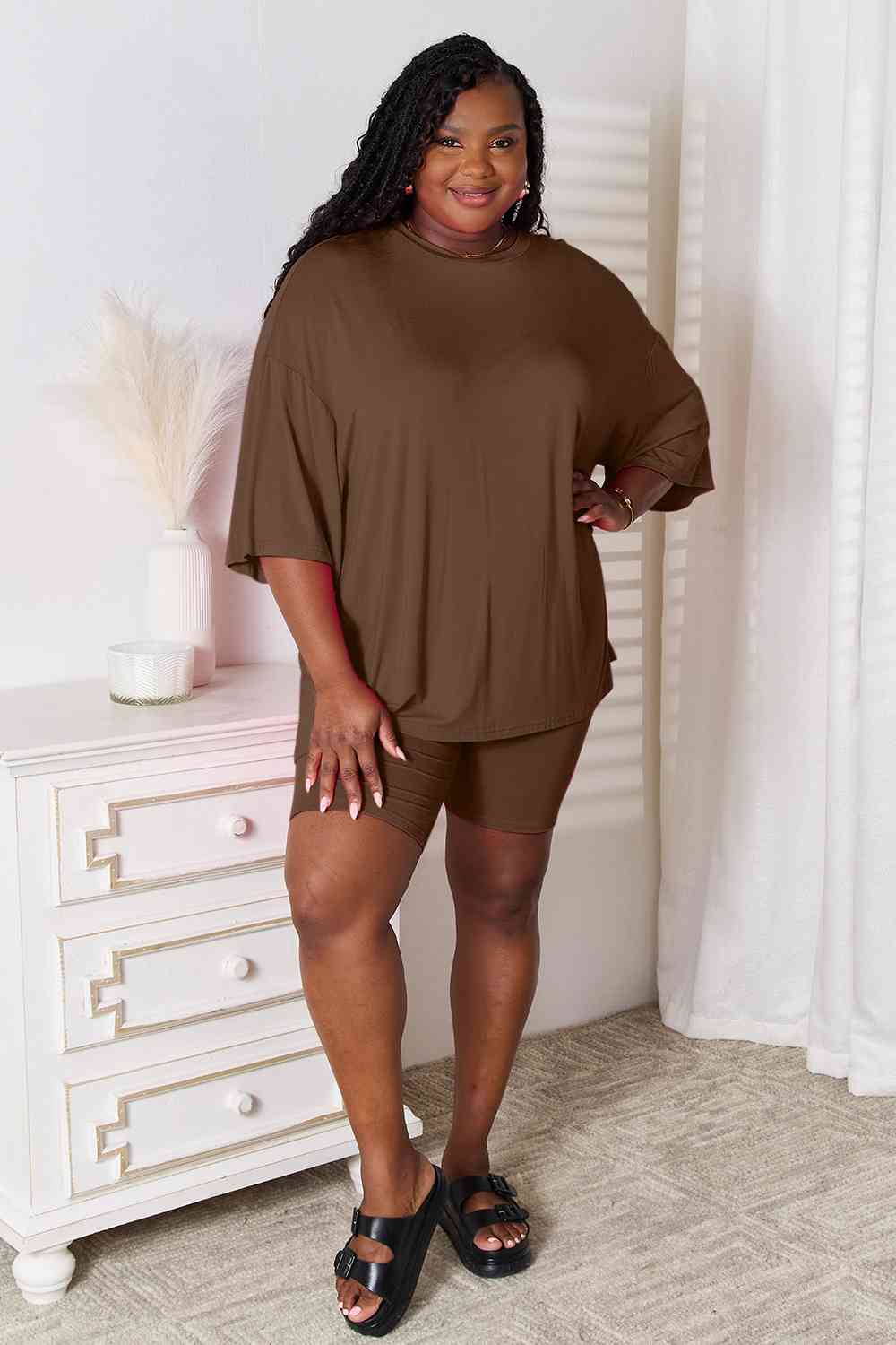 Basic Bae Full Size Soft Rayon Three-Quarter Sleeve Top and Shorts Set king-general-store-5710.myshopify.com