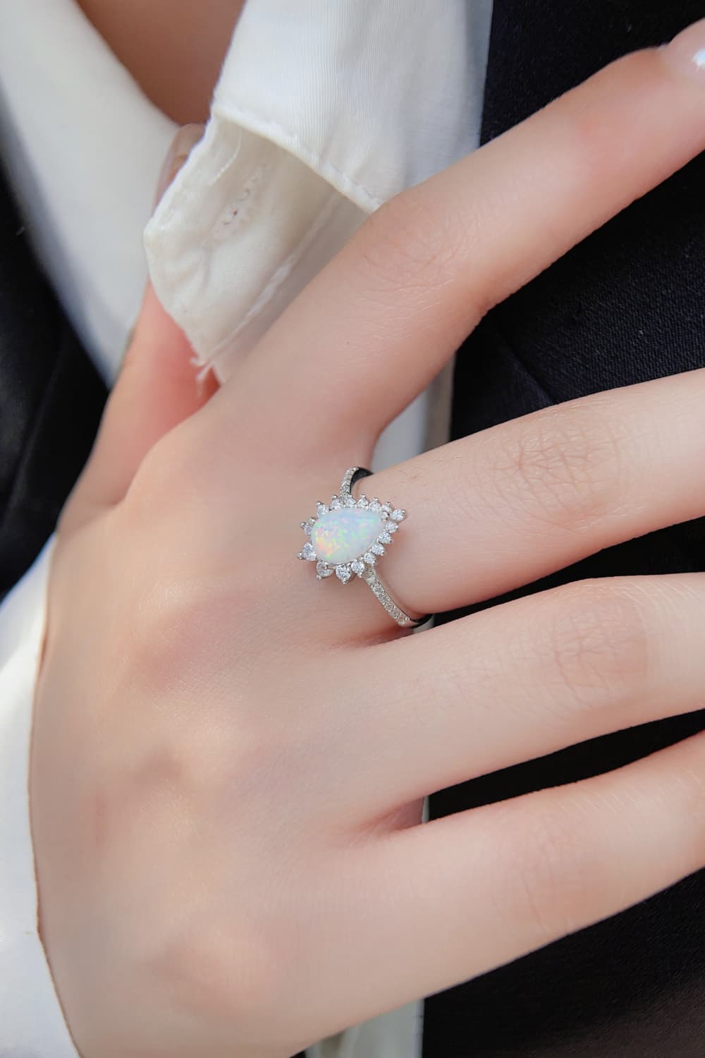 Platinum-Plated Opal Pear Shape Ring king-general-store-5710.myshopify.com