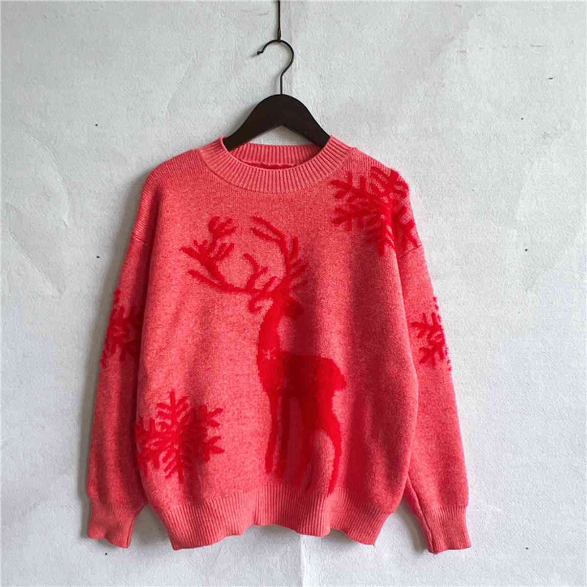 Reindeer and Snowflake Pattern Sweater king-general-store-5710.myshopify.com