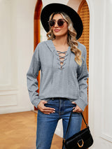 Lace-Up Long Sleeve Hoodie king-general-store-5710.myshopify.com