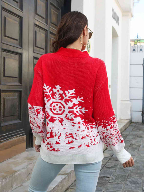 Snowflake Pattern Mock Neck Sweater king-general-store-5710.myshopify.com