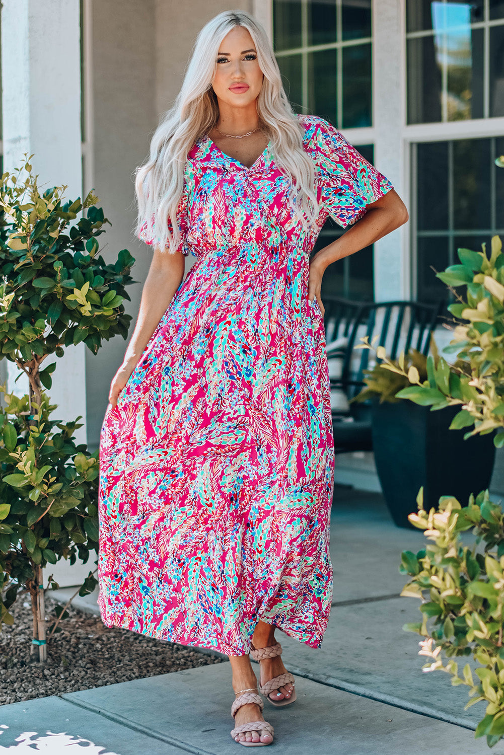 Multicolored V-Neck Maxi Dress king-general-store-5710.myshopify.com