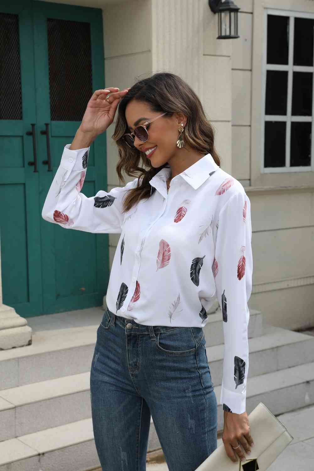 Printed Collared Neck Buttoned Shirt king-general-store-5710.myshopify.com