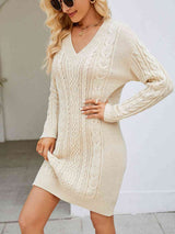 Cable-Knit V-Neck Mini Sweater Dress king-general-store-5710.myshopify.com