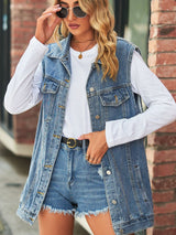 Collared Neck Sleeveless Denim Top with Pockets king-general-store-5710.myshopify.com