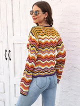 Striped Openwork Tied Cardigan king-general-store-5710.myshopify.com