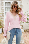 Eyelet V-Neck Smocked Flounce Sleeve Blouse king-general-store-5710.myshopify.com