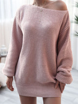 Rib-Knit Balloon Sleeve Boat Neck Sweater Dress king-general-store-5710.myshopify.com