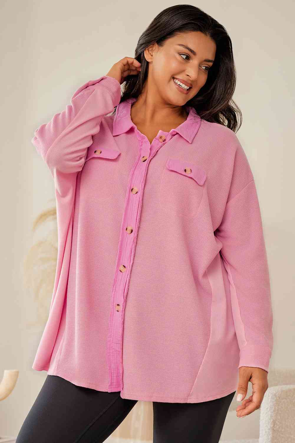 Plus Size Dropped Shoulder Collared Shirt king-general-store-5710.myshopify.com