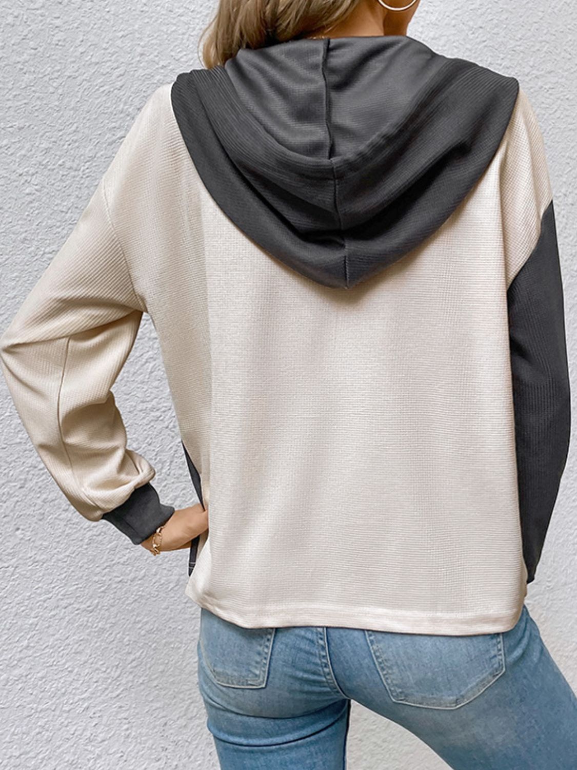 Contrast Color Button-Up Raglan Sleeve Hoodie king-general-store-5710.myshopify.com