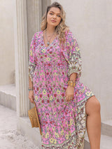 Plus Size Floral V-Neck Balloon Sleeve Midi Dress king-general-store-5710.myshopify.com