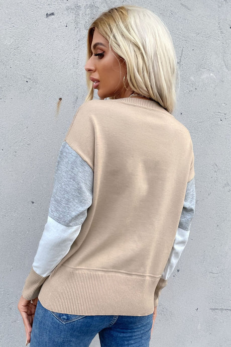 Color Block Ribbed Trim Round Neck Knit Pullover king-general-store-5710.myshopify.com