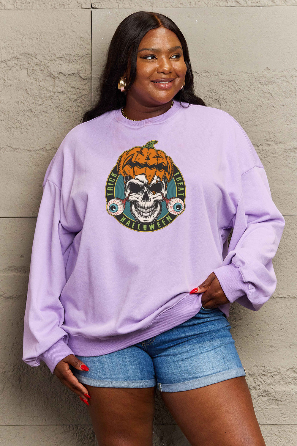 Simply Love Full Size Skull Graphic Sweatshirt king-general-store-5710.myshopify.com