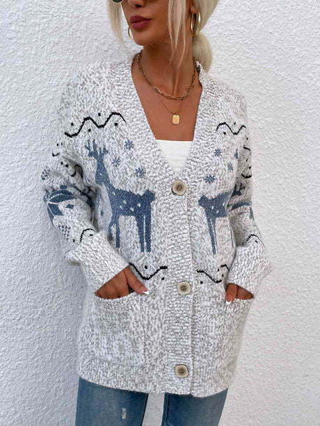 Reindeer Button Down Cardigan with Pockets king-general-store-5710.myshopify.com