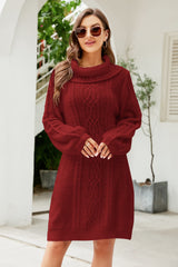 Woven Right Mixed Knit Turtleneck Lantern Sleeve Sweater Dress king-general-store-5710.myshopify.com