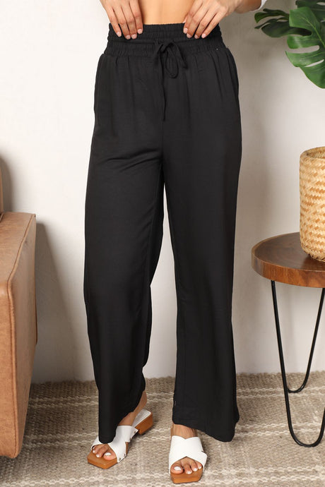 Double Take Drawstring Smocked Waist Wide Leg Pants king-general-store-5710.myshopify.com