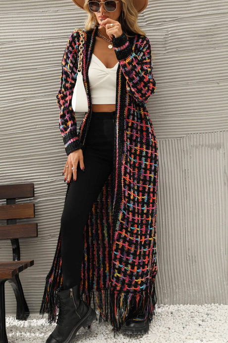 Multicolored Open Front Fringe Hem Cardigan king-general-store-5710.myshopify.com