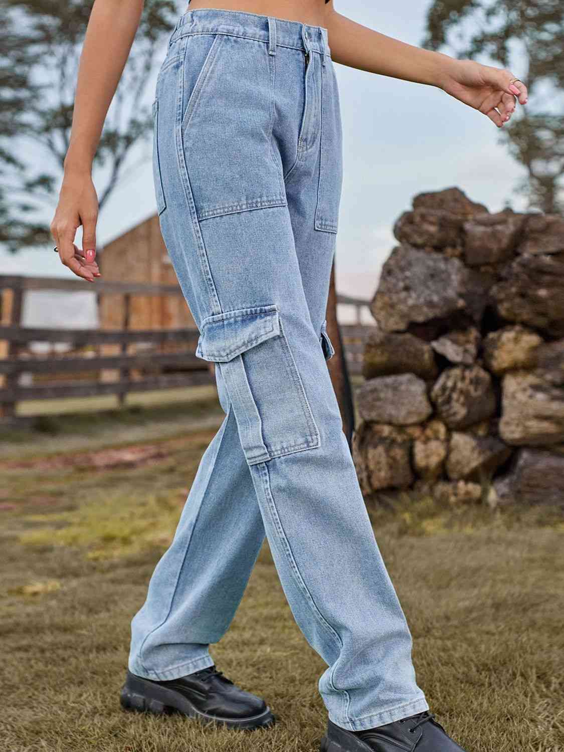 High Waist Cargo Jeans king-general-store-5710.myshopify.com