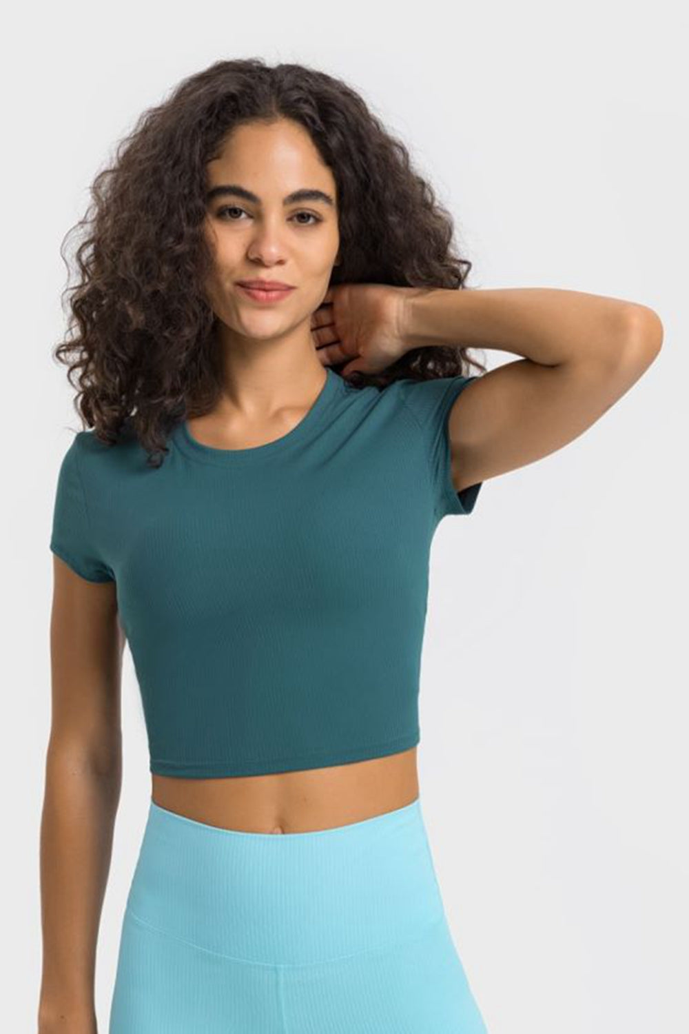 Round Neck Short Sleeve Cropped Sports T-Shirt king-general-store-5710.myshopify.com